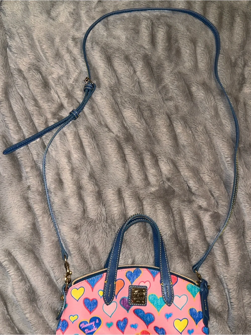 Dooney & Bourke Pink Heart Print Mini Satchel with Blue Trim - Picture 7 of 8